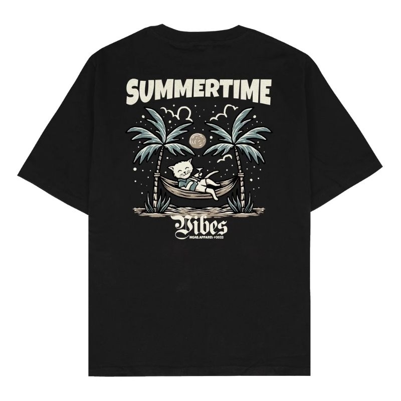 Kaos Dewasa Summertime Vibes Hitam NB015 Unisex Pria Wanita