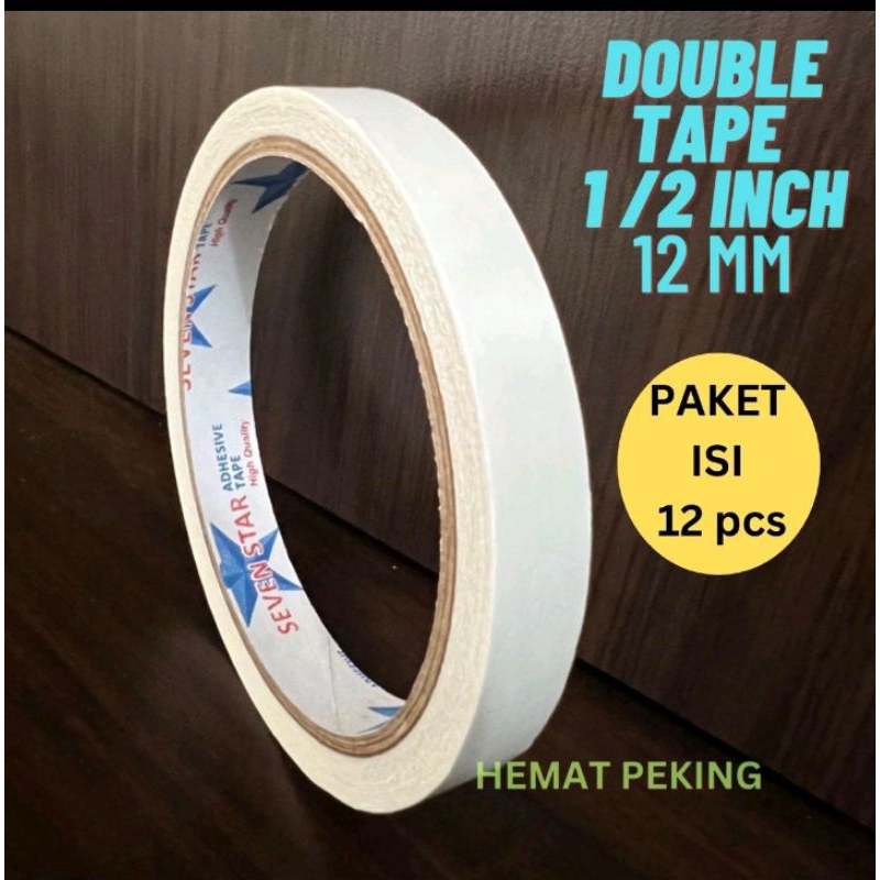 

Double Tape 12 mm Paket isi 12 pcs (1/2 inch) Isolasi bolak balik Putih