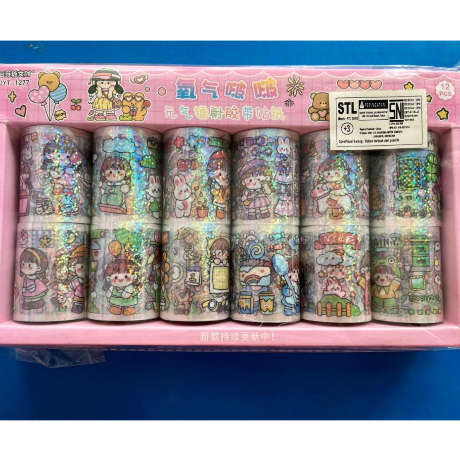 

Sticker Box Roll MOMO Hologram Stiker Waterproof DIY Lucu Scrapbook (12 Roll)