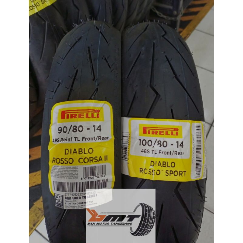 Paket Pirelli Diablo rosso corsa 2 ukuran 90/80-14 & pirelli diablo rosso sport ukuran 100/80-14