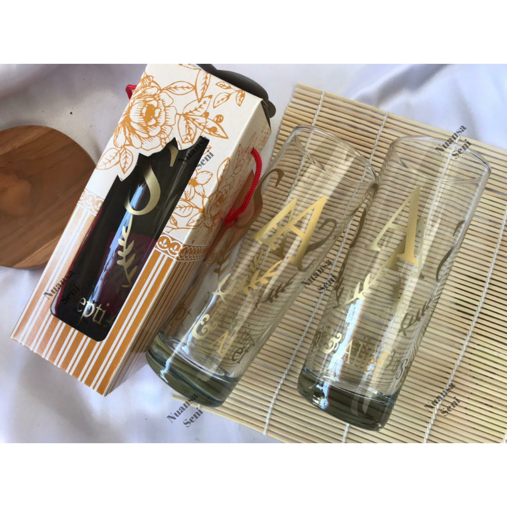 Souvenir Gelas Jus Kaca Tinggi Tumbler Mug Minum Kaca Antik Cup Highball Beling Sablon