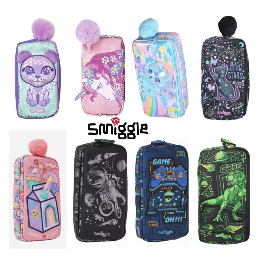 

Tempat Pensil Smiggle Pocket Character Pencil Case Pouch Kitty Cat Leopard Unicorn Leopard Shark Dino Rainbow Seahorse Cupcake Game