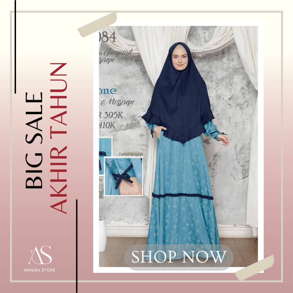 PROMO BIG SALE  AKHIR TAHUN BAJU GAMIS HIJAB HAITWO GM 84 BLUE STONE / SET GAMIS HIJAB MUSLIMAH PROM