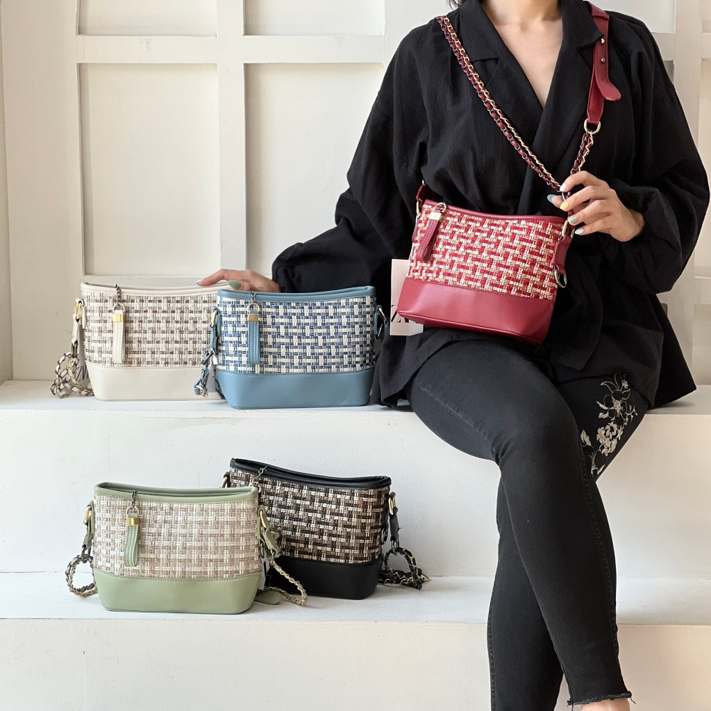 ZR TAS IMPORT ZARA BAHU TWEED CHAIN SHOULDER BAG 01202