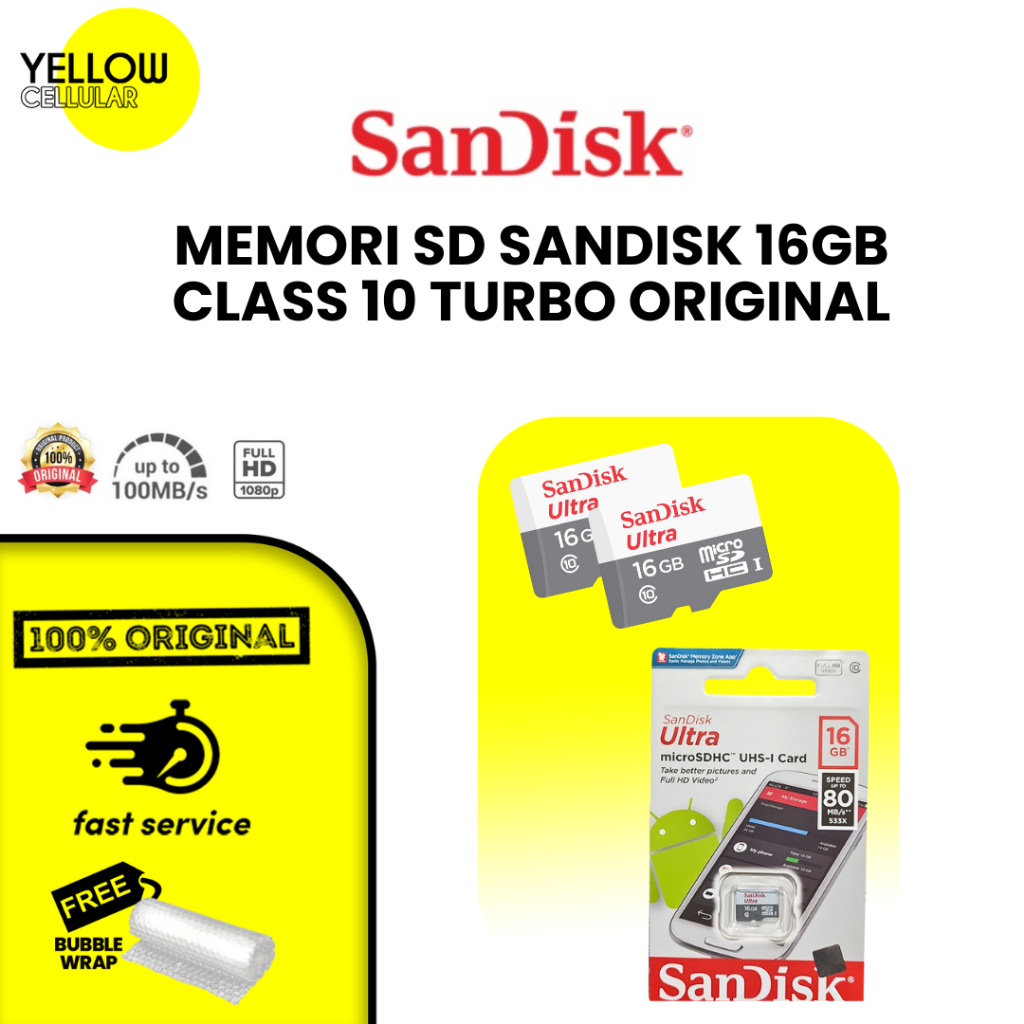 MEMORY CARD SANDISK 16GB ULTRA MICRO SD HC CLASS 10 MICRO SD CARD MEMORY CARD HP KARTU MEMORI HP MUR