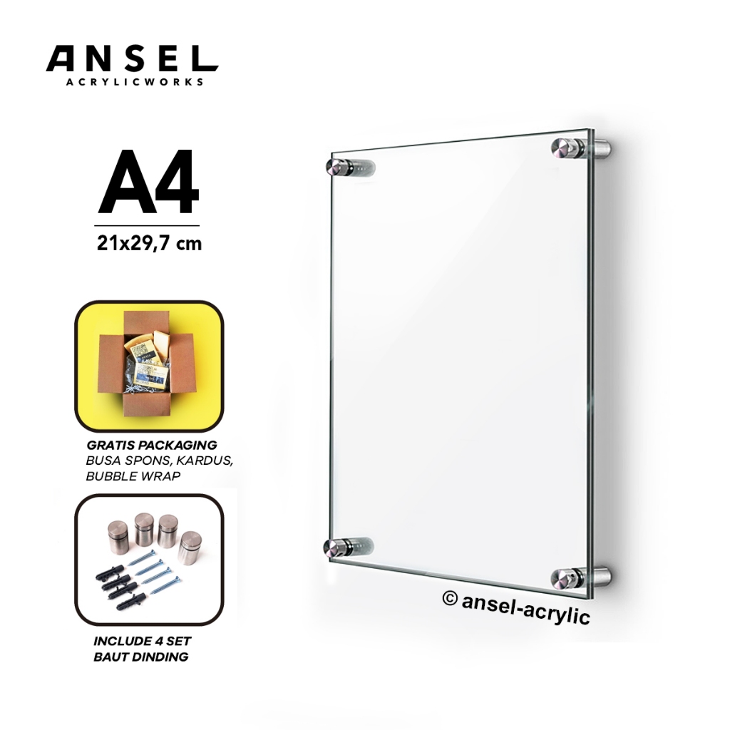 Zoyands Ansel Acrylic Wall Frame / Bingkai Foto Dinding Akrilik / A4 Bening / 2 Mm [Pigura Akrilik,