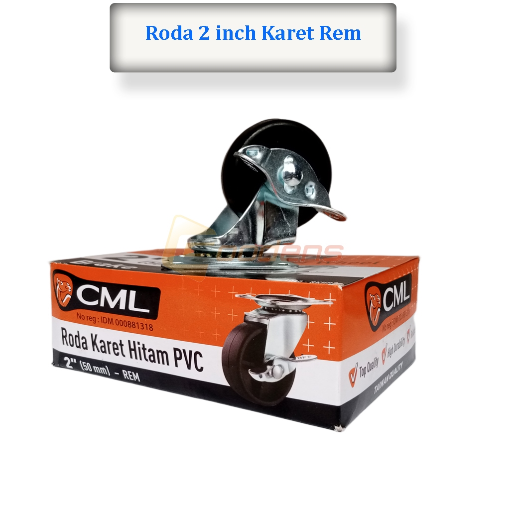 Roda Karet 2 Inch Rem Roda Caster Roda Gepeng RODA HITAM
