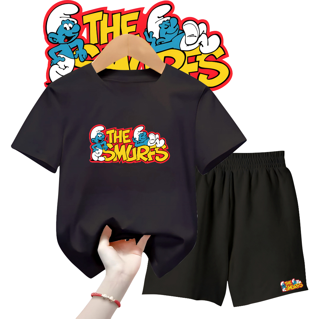 Setelan Kaos Anak Laki Laki Celana Pendek THE SMURF | Baju Setelan Anak Stelan Terbaru 5 - 10 tahun