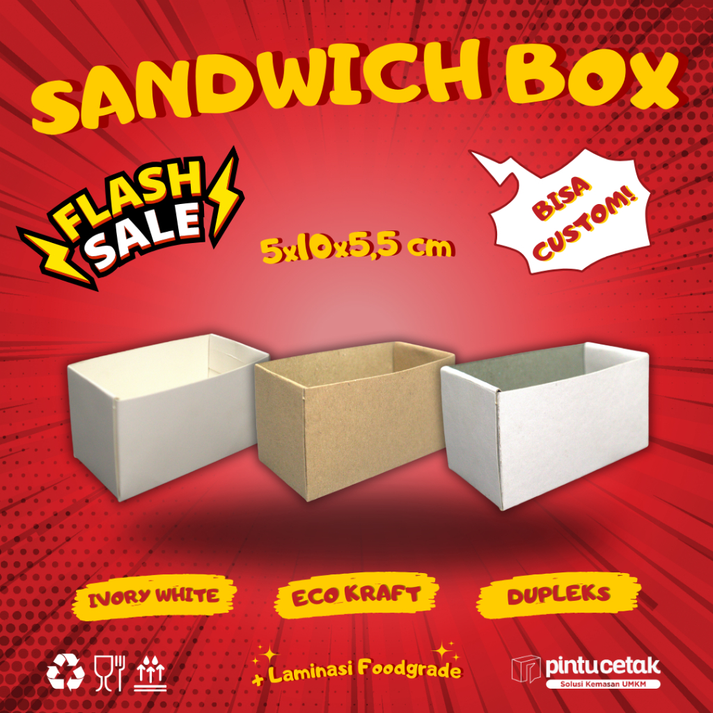 CUSTOM DESIGN SANDWICH/TACO/TOAST BOX, MIN ORDER 1000 PCS, DESIGN FULL COLOR WARNA TERMURAH. Lunch B