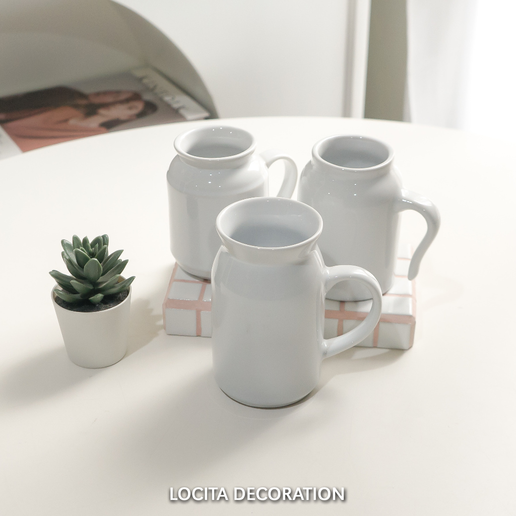 Mug Susu Farmhouse Putih Polos/Mug Keramik untuk Kopi Teh Susu/Tea Cup/ Gelas Minum Keramik