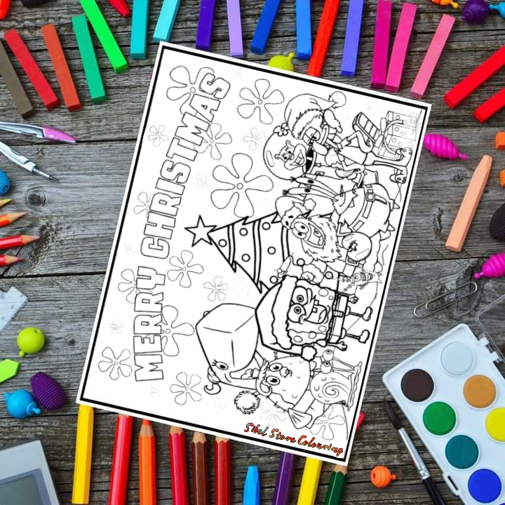 

Kertas Mewarnai Gambar Anak Tema Natal Christmas Spongebob and Friends / Kertas Gambar (10 Lembar)