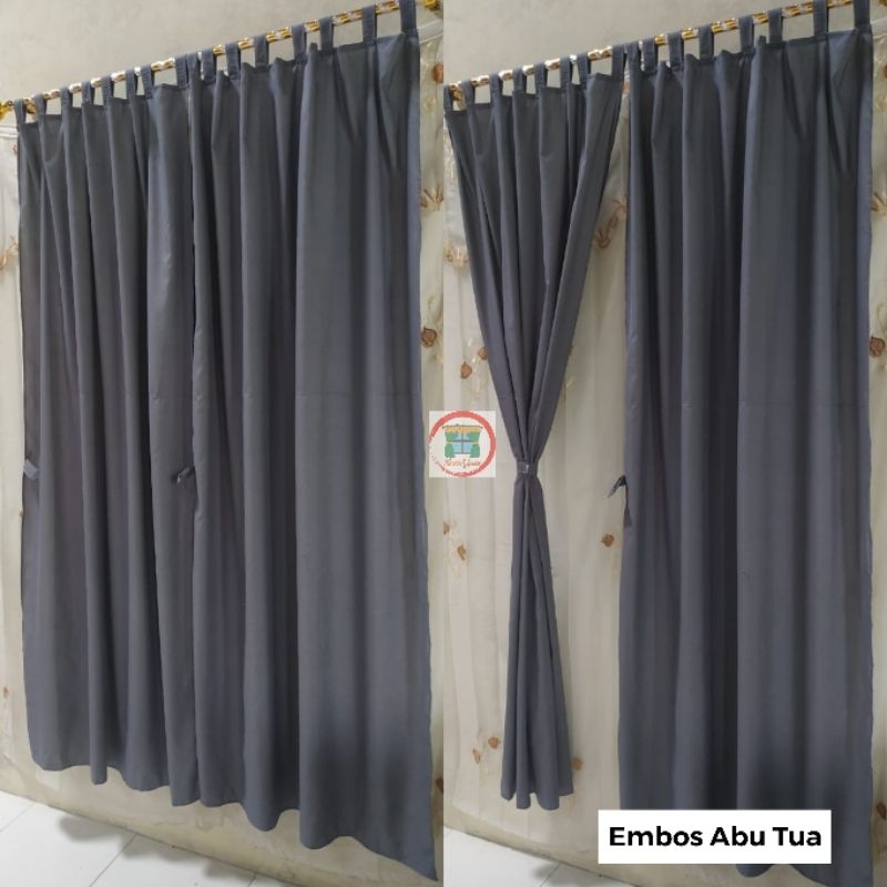 Tirai Pintu Gorden Jendela Panjang Gorden Polos Embos Tali Perekat Abu Tua