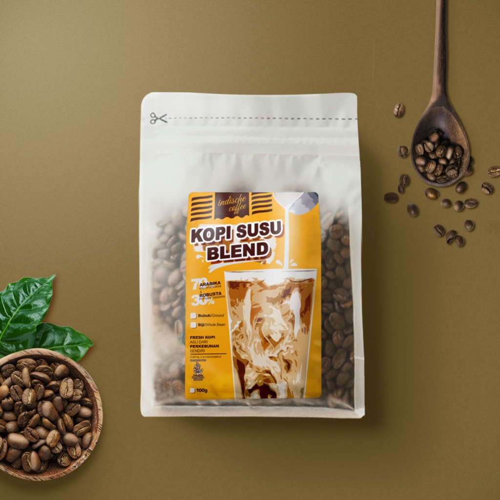 

INDISCHE BIJI/BUBUK KOPI SUSU BLEND ARABIKA ROBUSTA EKONOMIS 100 gr FRESH ROASTED