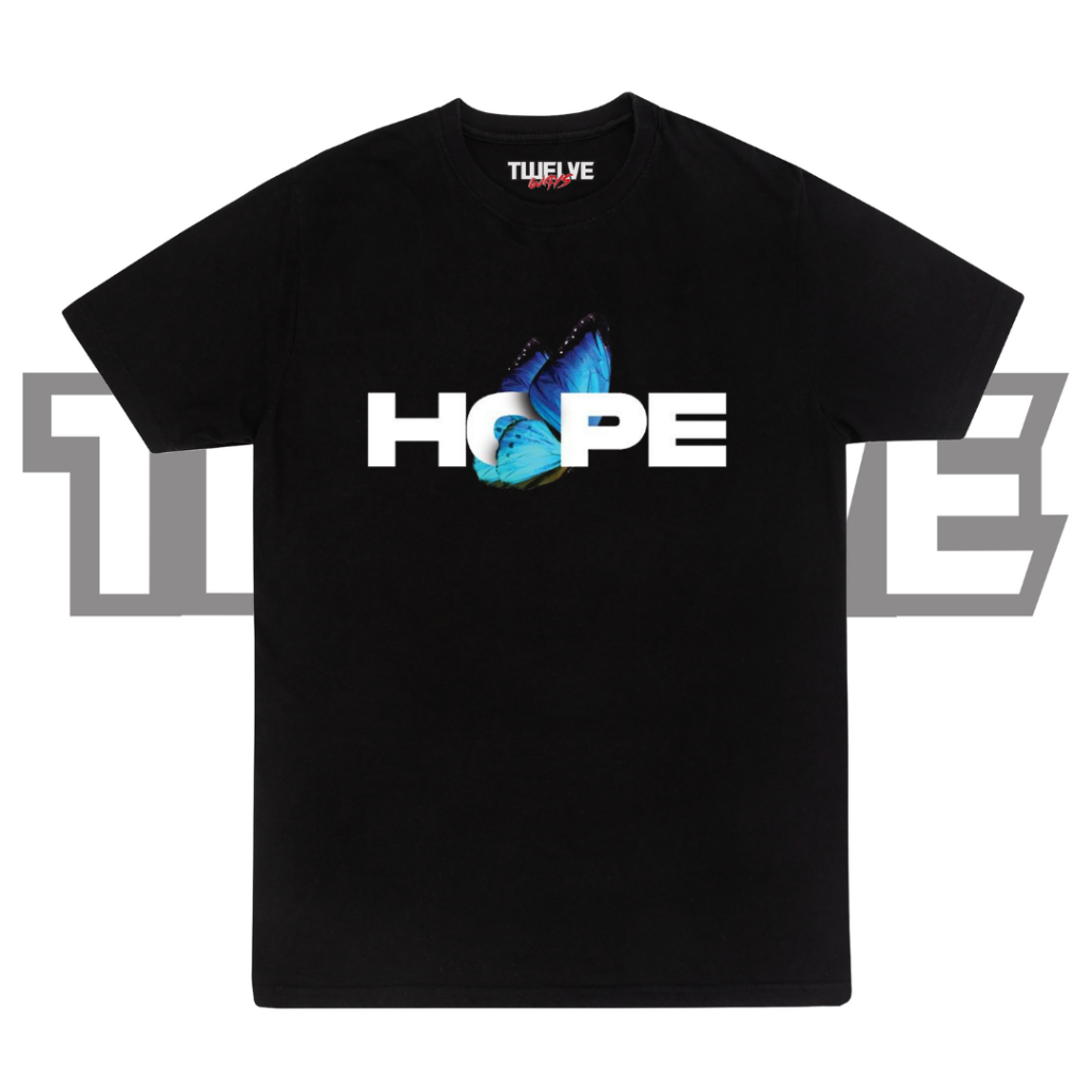 HOPE Butterfly Black Reguler T-Shirt | Atasan Pria Wanita | Baju Kaos Cewe Cowo | Unisex Aesthetic