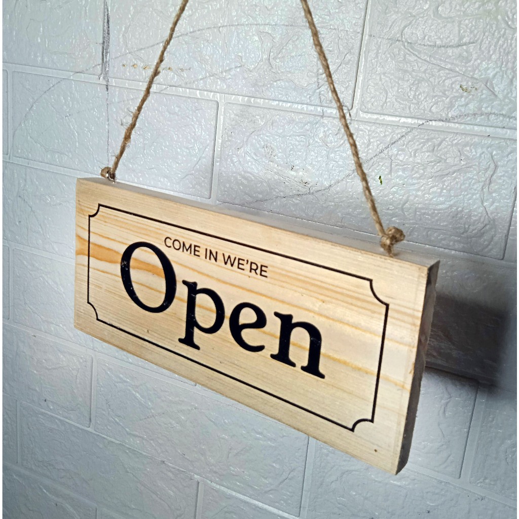 Papan Nama Buka tutup open close kayu jati belanda