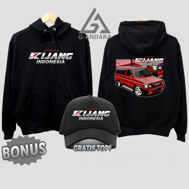 HOODIE JUMPER TOYOTA KIJANG INDONESIA SABLON DEPAN BELAKANG FREE TOPI