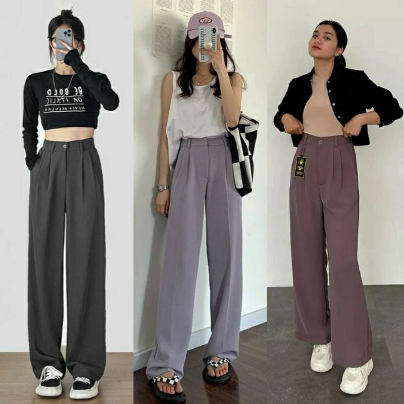 Celana Kulot Wanita Anti Kusut/Celana Kulot Crinkle Airflow Highwaist Wanita Loose Cullote Pants Kan