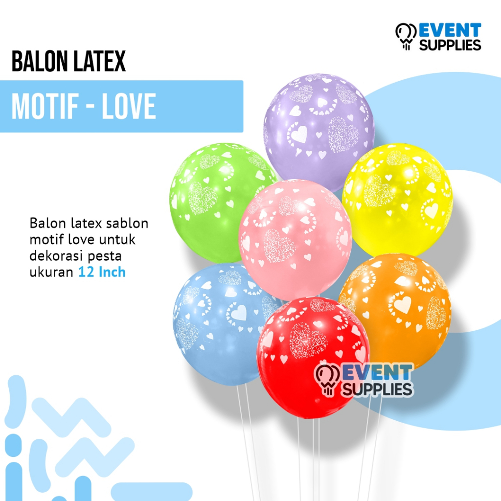 Balon Latex Sablon Love Motif Warna-warni Ulang Tahun Eceran