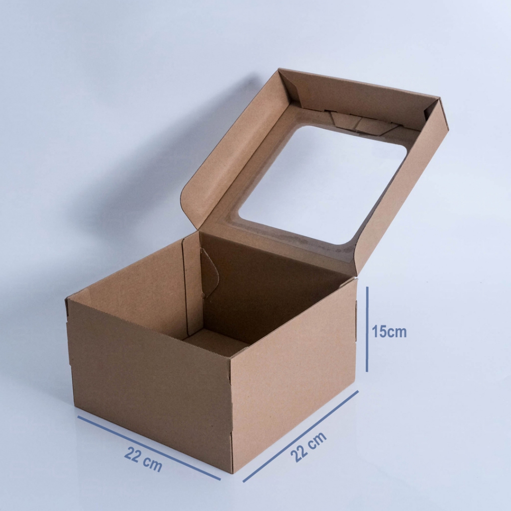 

Dus Kue Kotak Karton Box Kraft Mika Packing Kardus uk. 22x22x15 cm