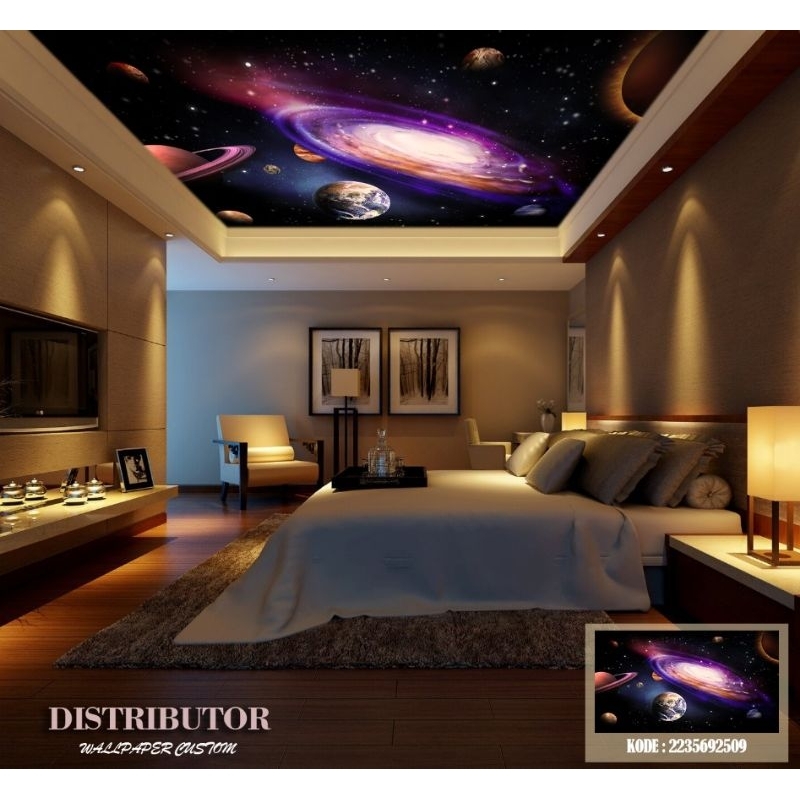 Wallpaper Plafon Custom 3D Tema Galaxy | Wallpaper Dinding | Wallpaper Kamar | Wallsticker | Wallpap