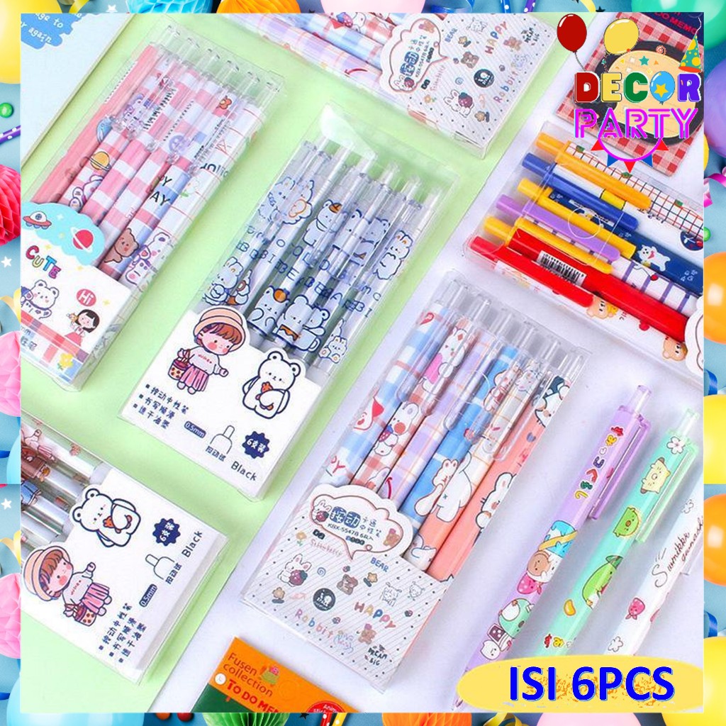 

DP Pulpen Gel 0.5mm 6Pcs Pen Bolpoin Tinta Gel Cair Model Cetekan Set Isi 6 Pcs Pena Aesthetic