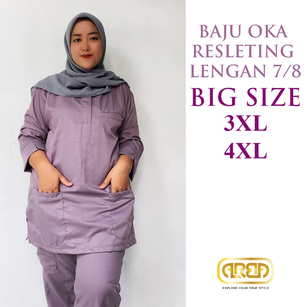 Baju Jaga OK Resleting Depan Big Size 3XL 4XL Slim Fit Lengan 7/8 Dokter Nakes Perawat Jaga Bahan To