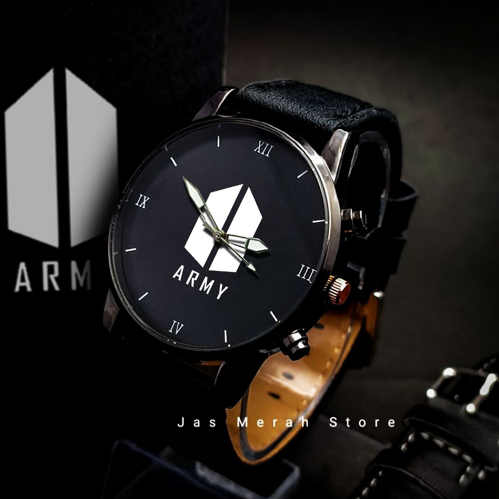 Jam Tangan Army BTS Logo Include Box Hitam dan Bonus
