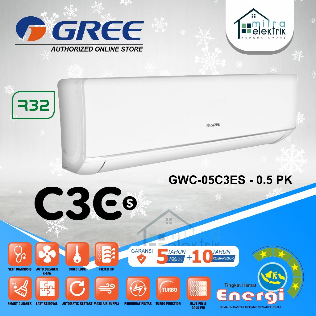 AC GREE 1/2 PK GWC-05C3Es DELUXE LOW WATT 0.5 PK