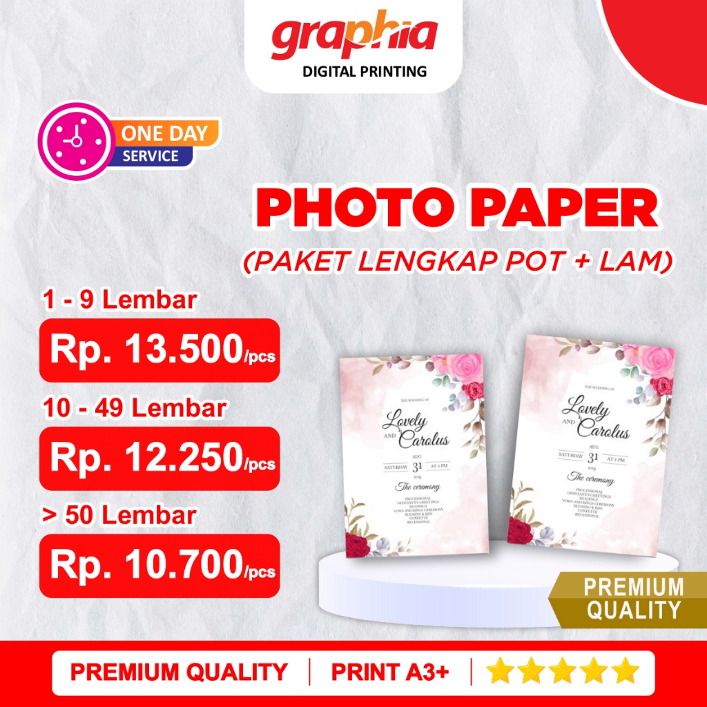 

FANCY PAPER PHOTO PAPER A3+ dengan LAMINASI + POTONG BIASA