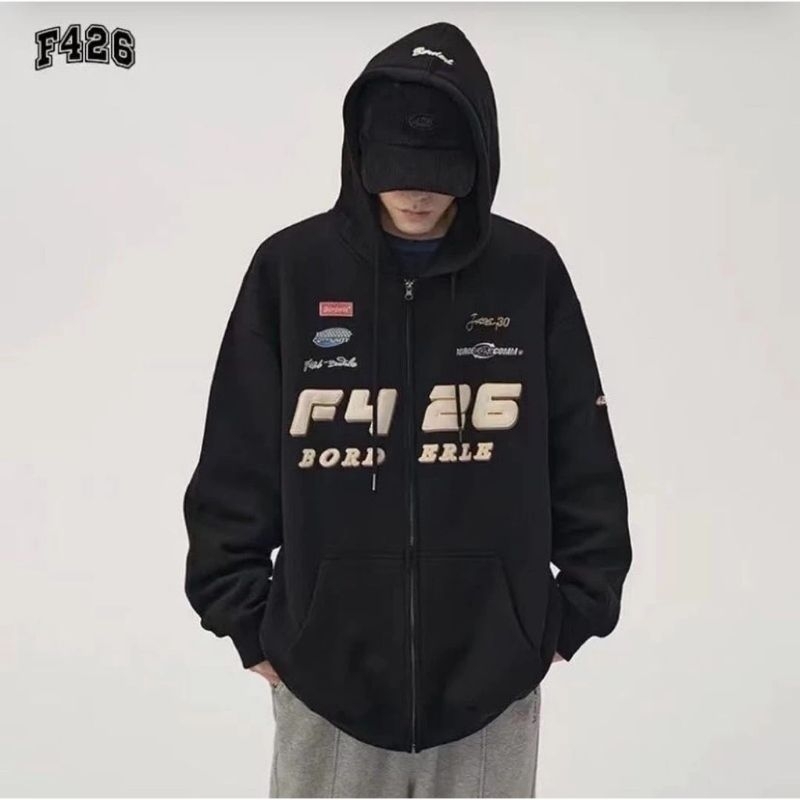 F426 BORD HODDIE ZIPPER SWEATE UNISEX - SWEATER HOODIE PRIA - WANITA