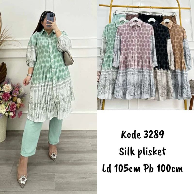 One set Plisket Tunik setelan plisket premium one set viral