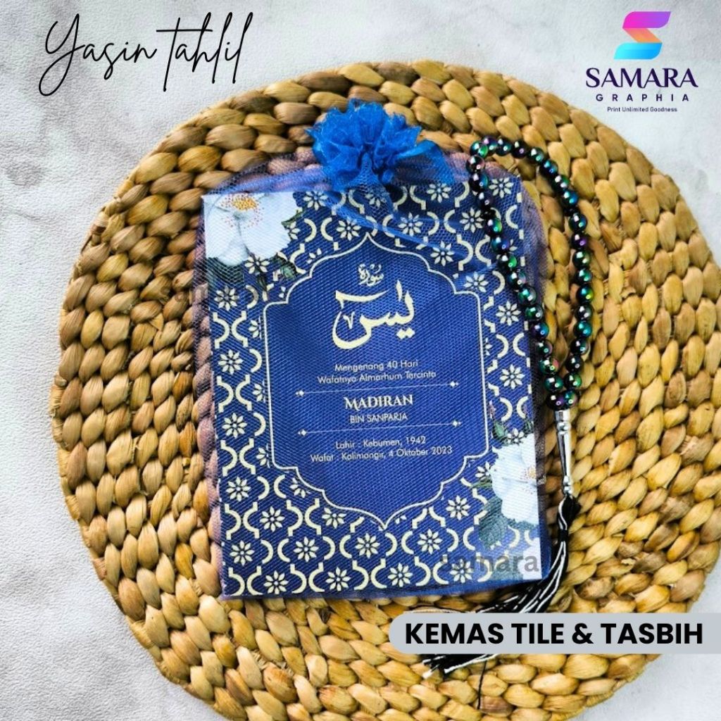 buku Yasin dan tahlil Kemas tile dan tasbih biru lengkap 40 hari DESAIN MELATI 4