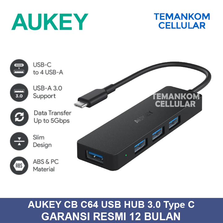 Adapter USB Hub Type C AUKEY CB C64 USB 3.0 Type C cable Garansi RESMI