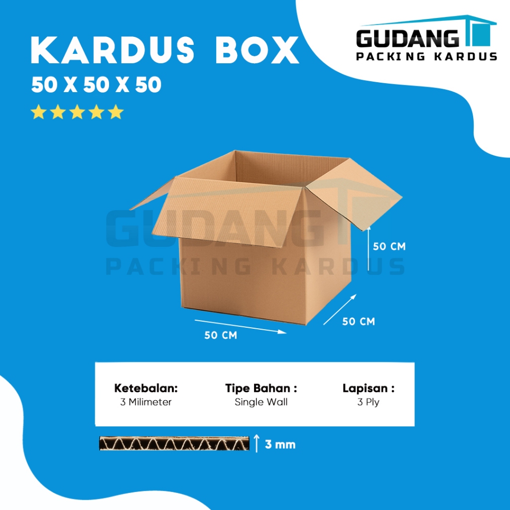 

Packing Kardus Karton Box Pindahan 50cm x 50cm x 50cm Box Polos