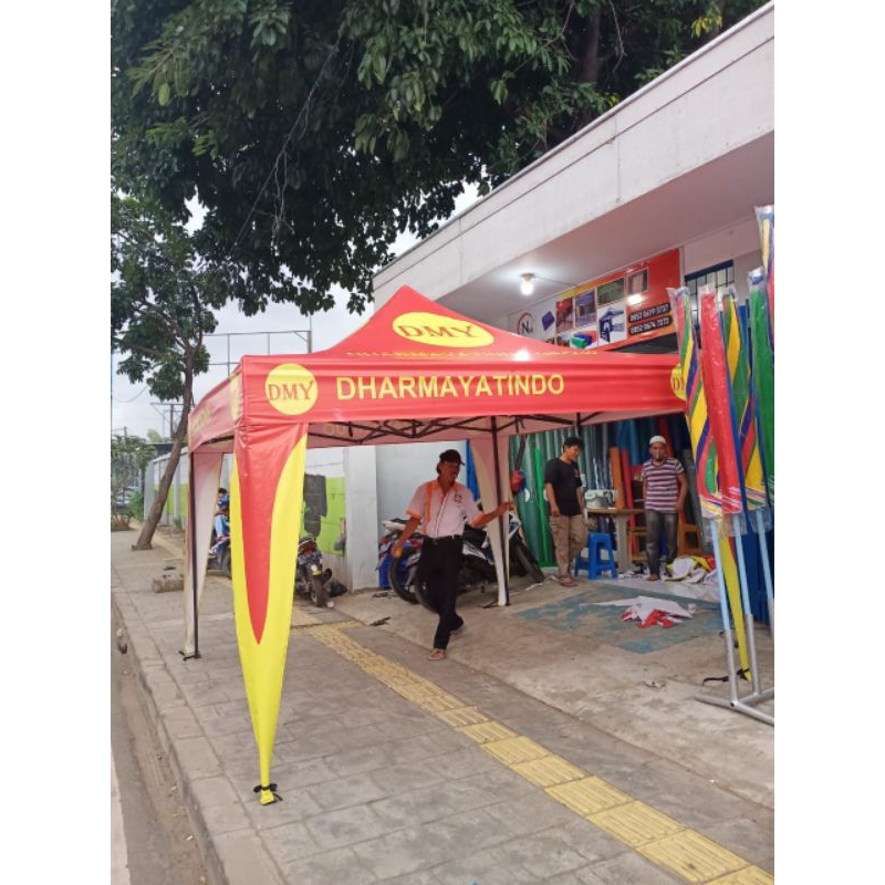 Tenda lipat custom logo dan tulisan uk 3x3