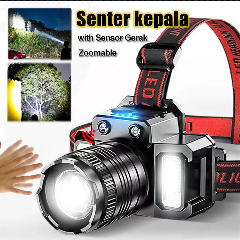 【Anbolt-Toko bendera】 Senter Kepala Super Terang Jarak Jauh Anti Air Zoomable Senter Kepala LED USB 
