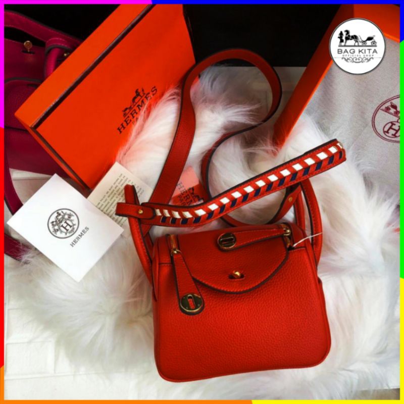 (Free Box) Tas 20263Hermes Lindy Uk20 Merah Premium | Tas Selempang Lindy Mini | Tas Bahu Wanita