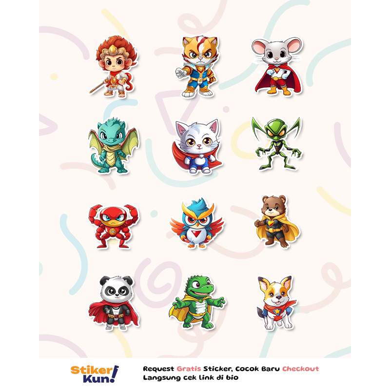 

STIKERKUN.ID CUTTING STICKER STIKER ANTI AIR EDISI BINATANG SUPERHERO LUCU ( 12 PCS ) / STIKER CUSTOM JURNALING JOURNALING DEKORASI DIARI MURAH / CETAK STIKER SOUVENIR LUCU VIRAL STIKER AESTHETIC STIKER DINDING STIKER LUCU STIKER HELM