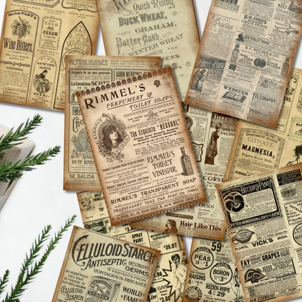 

(6lembar) Kertas Scrapbook ADVERTS Diary Notebook Deco Journal Aesthetic Old Book Paper