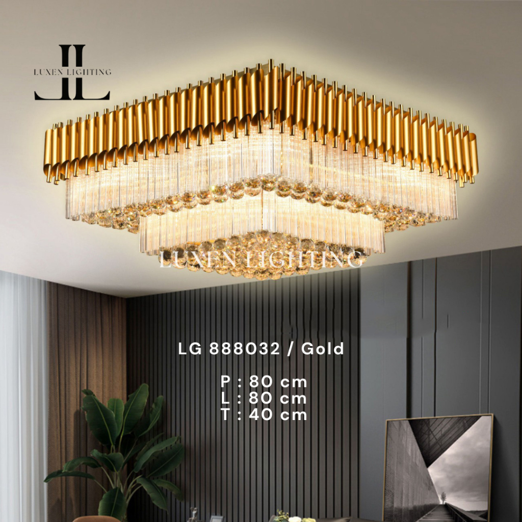 Lampu Plafon Kristal Chandelier Luxury Modern Gold LP 888032 80*80 cm