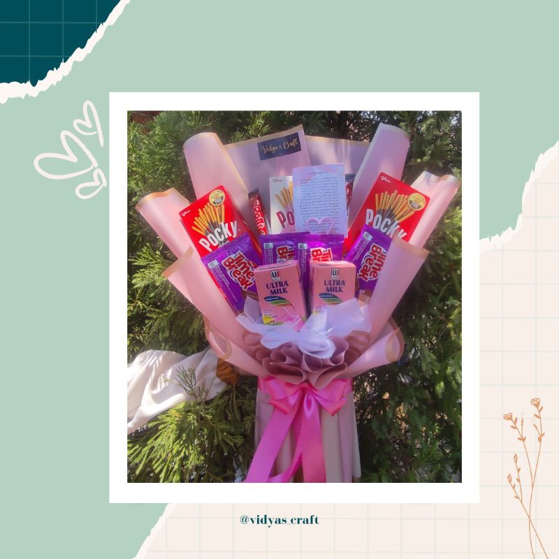 BUKET SNACK/BUKET CUSTOM/BUKET CANTIK/BUKET SNACK WRAP PINK
