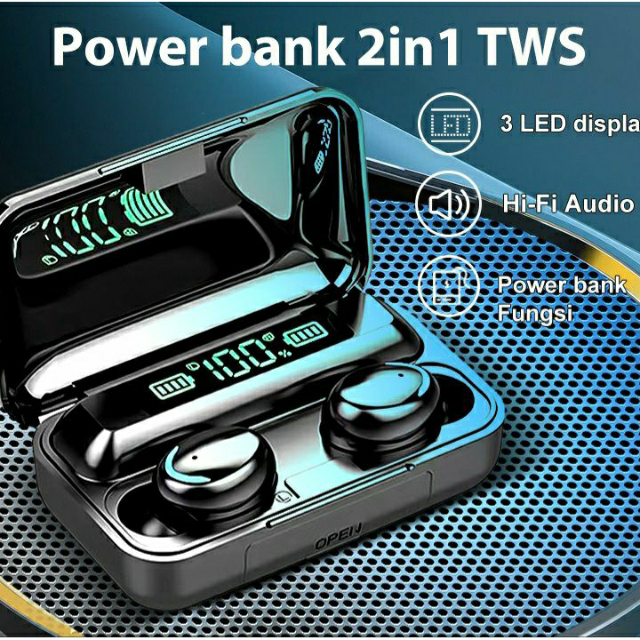 Pasti Murah F9-5 LED HEADSET BLUETOOTH WIRELESS TWS + POWER BANK 3500 MAH