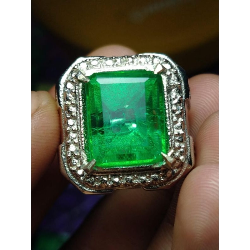 Jamrud Rusia kotak ring silver