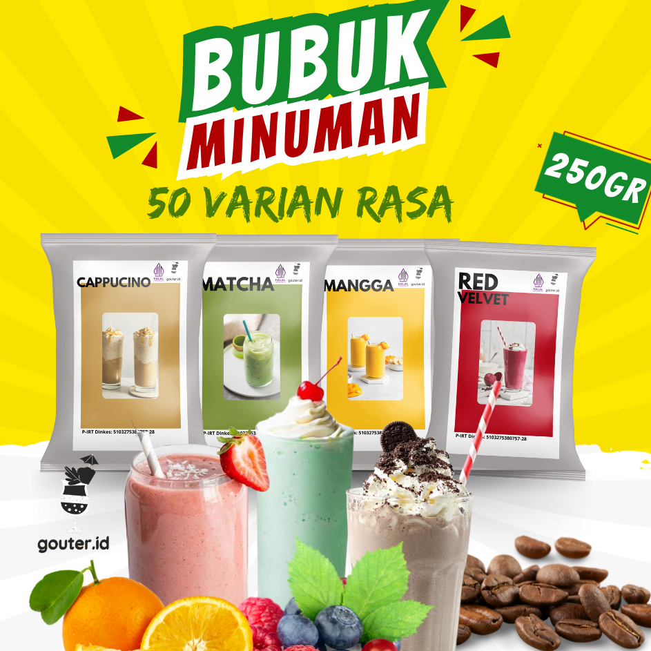

RSPZ6299 BUBUK MINUMAN RASA 250GR / SERBUK MINUMAN ANEKA RASA / BUBUK MINUMAN KEKINIAN / MINUMAN INSTAN