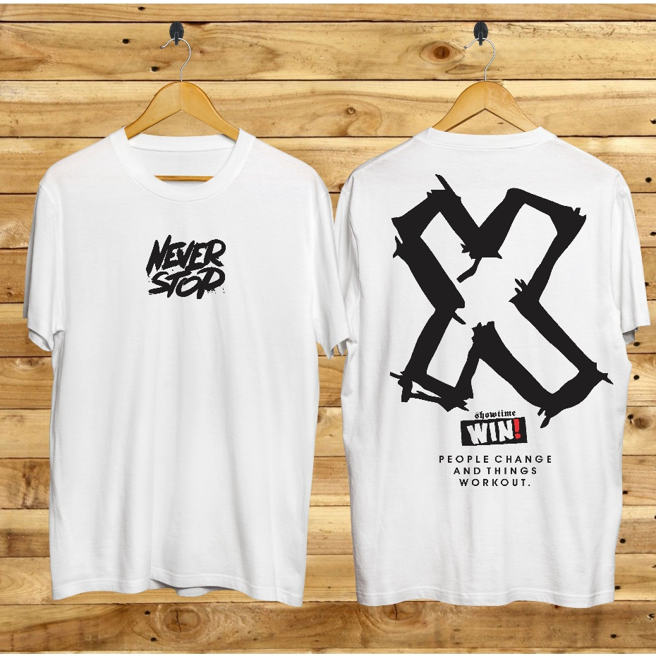 Kaos Tshirt Pria Terbaru Samurai Jepang Neverstop Warna Putih Distro Lengan Pendek Motif Sablon Berg