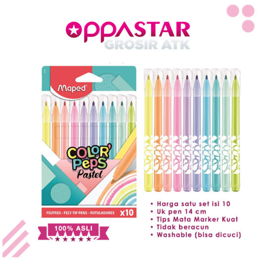 

Marker Maped Color Peps Pastel Spidol Warna Anak Non Toxic Set 10 /pak