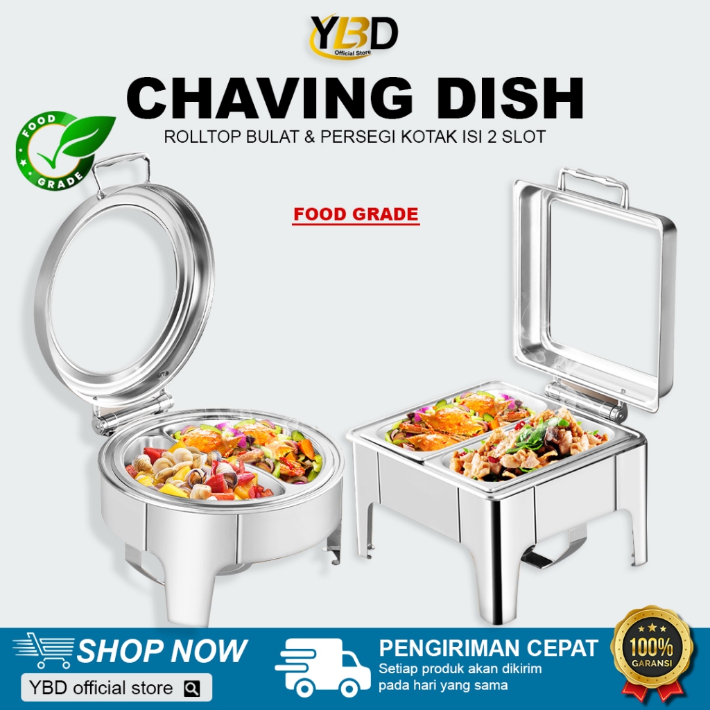 Roll top prasmanan 6 Liter | Chafing dish segi kecil kaca | tempat penyimpanan makanan prasmanan