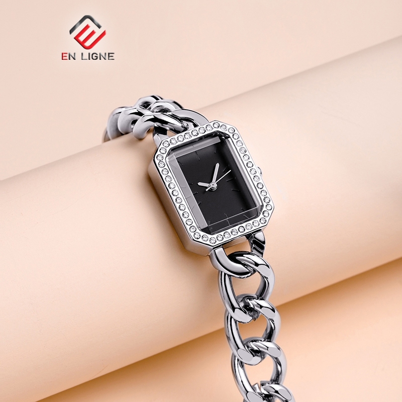 EN LIGNE - Jam Tangan Wanita  Model Gelang Rantai Stainless Kotak EL8788