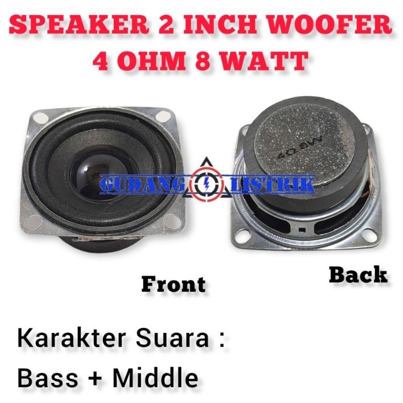 1 Biji Speaker Mini Woofer 2 Inch 52mm 4 Ohm 8 Watt Middle Bass Magnet Besar