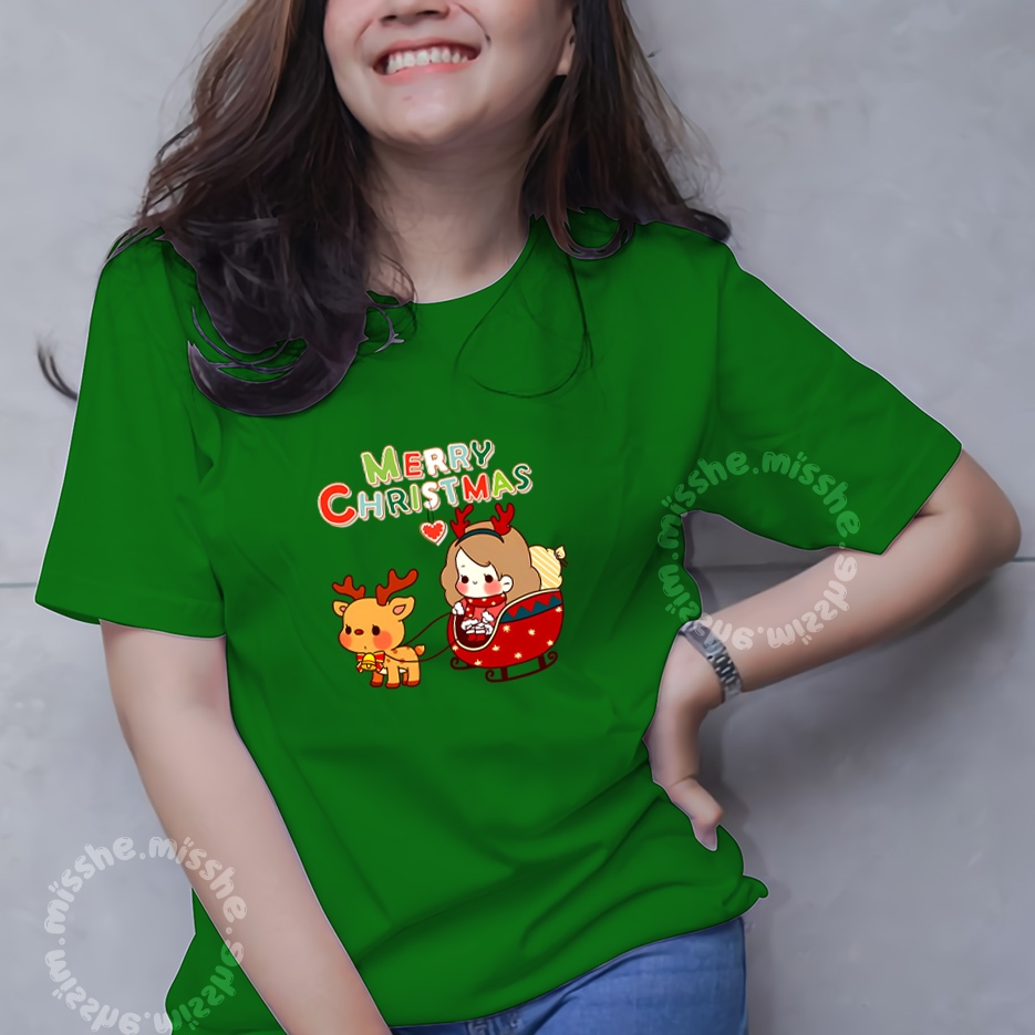 COD ID - Tshirt Motif Kaos Natal deer crismas girl / Kaos Katun Wanita / Baju Kaos Wanita Terbaru 20